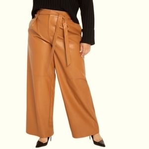 Eloquii Brown "Viola" Fit Faux Leather Pleated, High Waisted Wide Leg Pant 20G
